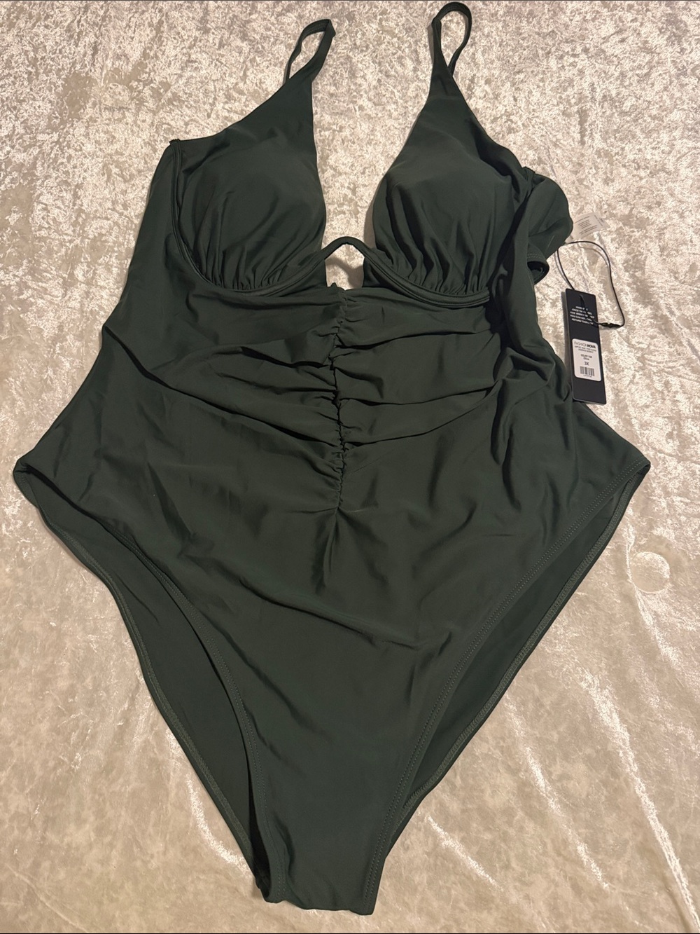 Fashion Nova Olive Green Ruched One-Piece Swimsuit